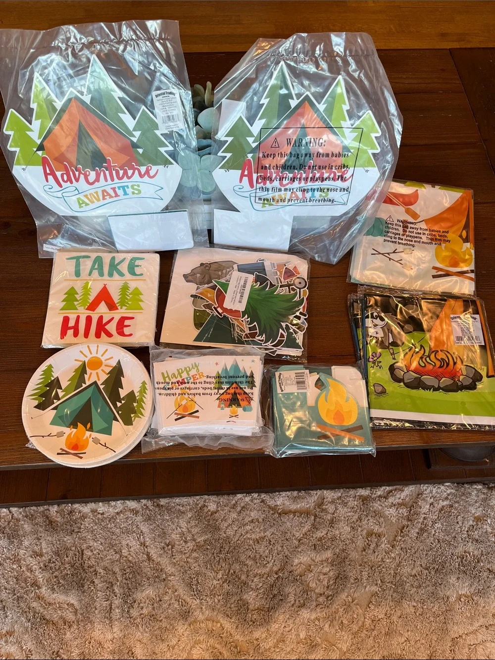 NWT Camping Party Disposable Tableware Set - Green/Orange Adventure Theme